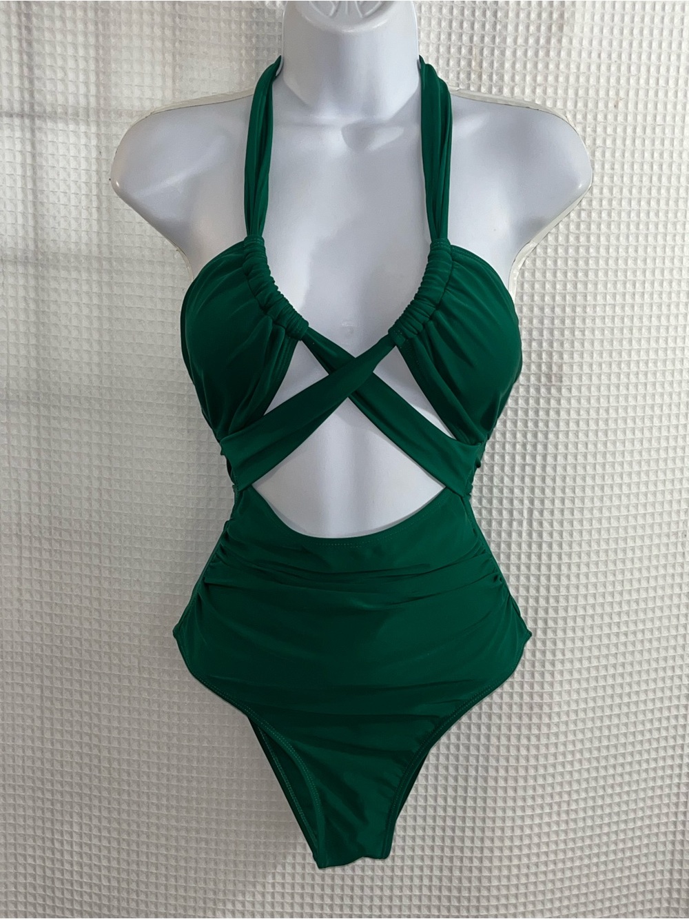 Emerald Green Crisscross Cutout One-Piece Swimsuit size small
